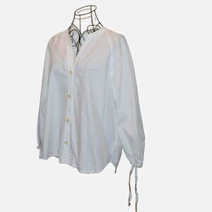 Free Assembly White Cotton Blouse M Long Sleeve Tie Cuffs Button Front Shirt